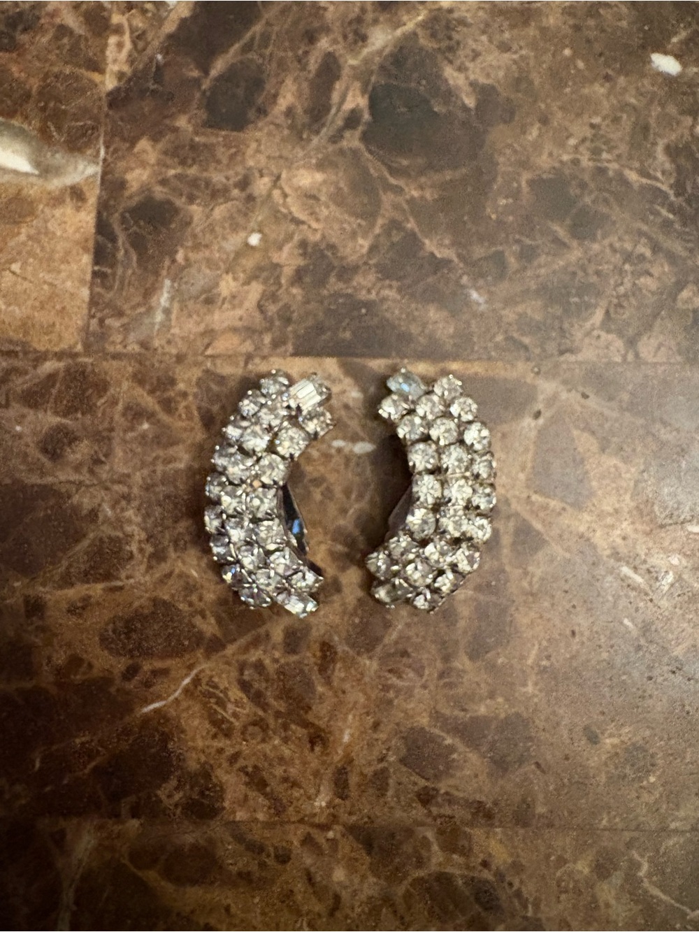 Crystal Cluster Half-Hoop Earrings - Silver Tone